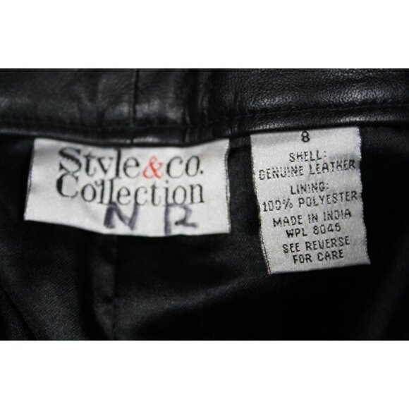 Style & co. Women's Size 8 Soft 100% Genuine Leather Fully Lined Black Pants - Picture 3 of 3